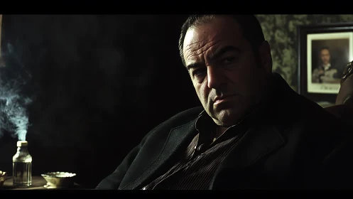 Low-key cinematic portrait isolates brooding man in chiaroscuro lighting