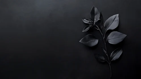 Monochrome botanical stem on dark textured surface.