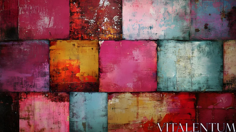 Colorful abstract textured blocks in modern art style painting.