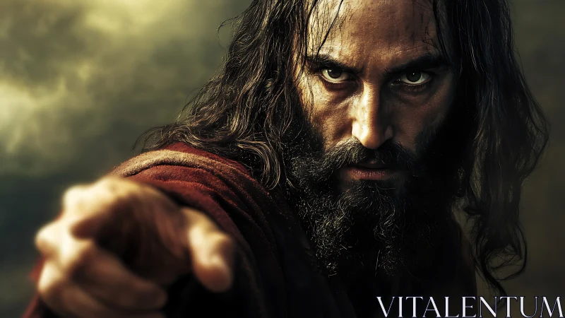 Storm-eyed wanderer pins the viewer beneath fierce gaze