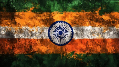 Weathered tricolor storms with an Ashoka chakra blazing proud