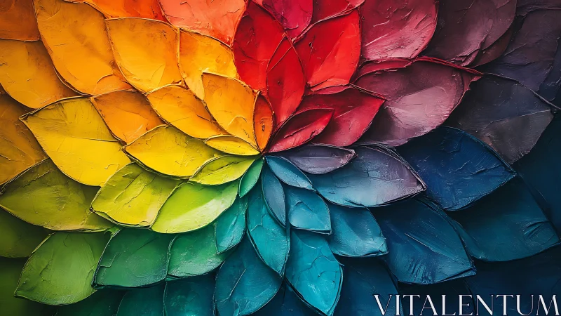 Bold multicolor leaf petal pattern in textured oil paint.