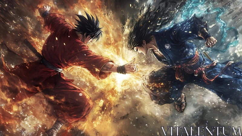 Dueling stormfighters collide in a blazing elemental crossroads.