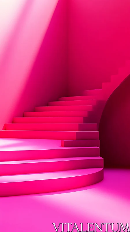 Neon rose staircase curls into a sunlit geometric dream.