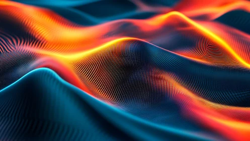 Parametric neon data waves with emissive thermal gradient mesh