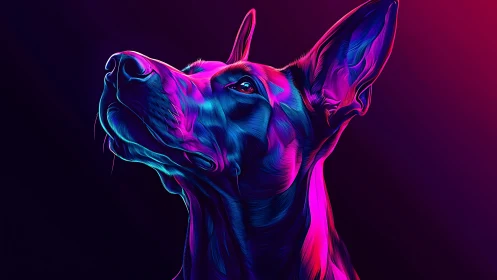 Neon-lit canine profile rendered in vivid gradient hues.