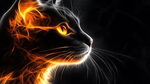 Luminous Fire Cat Profile with Glowing Eyes