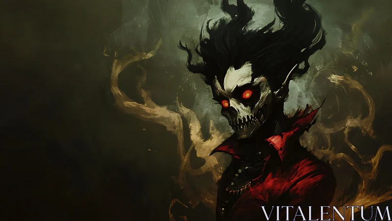 Digital painting of a fiery-eyed skeletal demon portrait study.