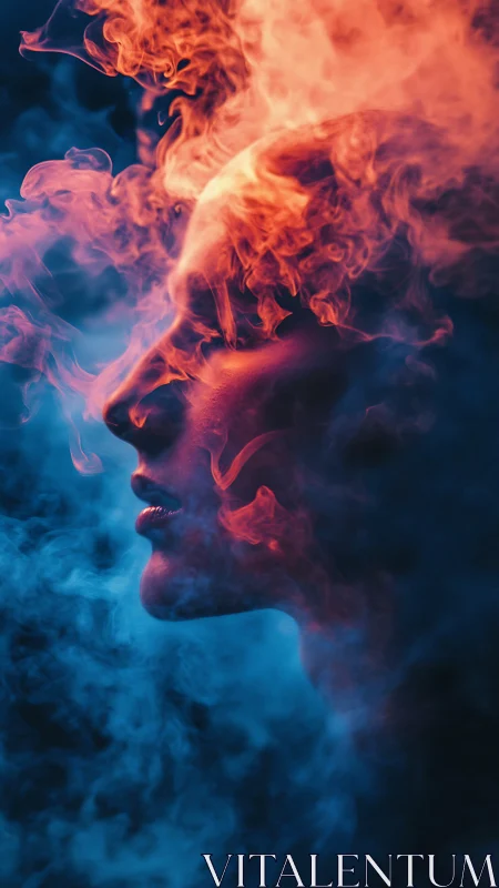 Profile silhouette with red and blue vapor contours.