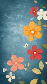 Stylized Floral Composition Against Textured Teal Background. Digital Art.