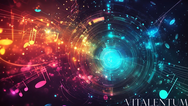 Music swirling through a neon cosmos of sound and light.