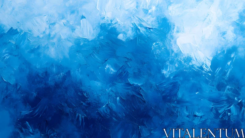 Abstract blue oil painting with textured brushstrokes, modern style.