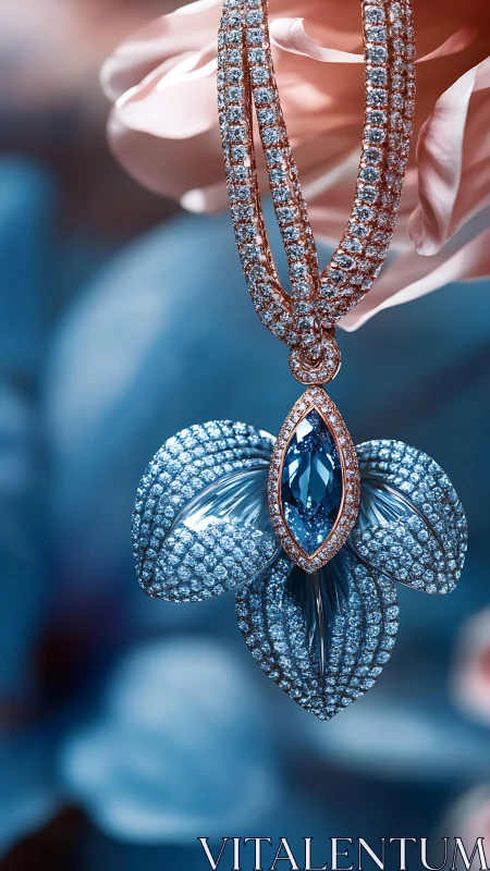 Orchid-shaped sapphire pendant with pav&eacute; diamond halo glow.