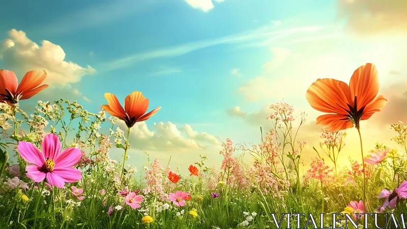 Sunlit Wildflower Meadow at Golden Hour