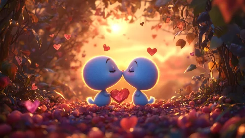 Two Luminous Hearts Sealed by Love's Radiant Kiss.