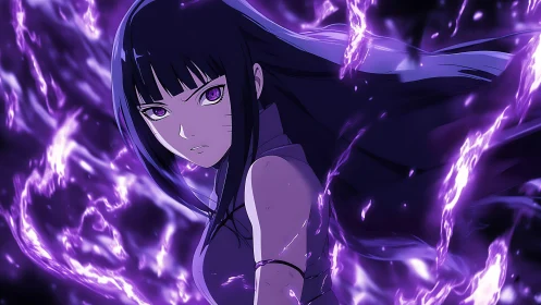 Purple energy surrounds focused anime girl in dynamic motion