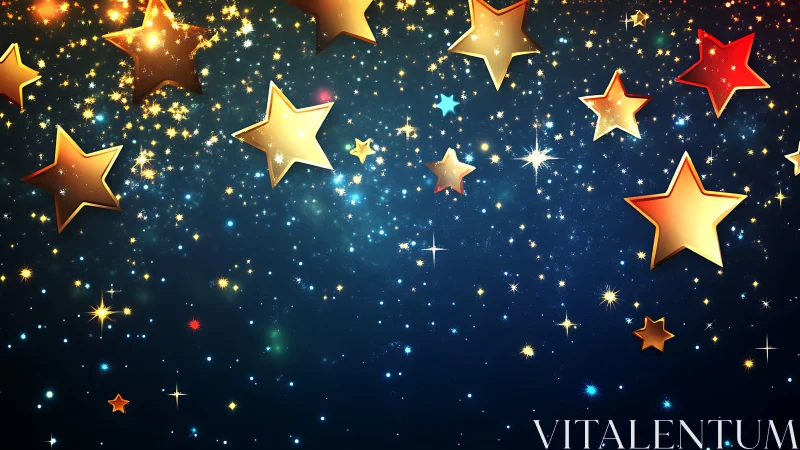 Layered golden star shapes overlay dense bokeh night sky field