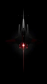 Top-down view depicts stylized spacecraft with central red beam