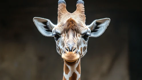 Giraffe gazes straight ahead with quietly comic dignity.