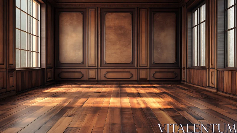 Sunlit classic wood interior glows with warm elegance.