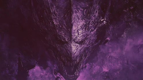Digital painting of a demonic maw in fractured violet chiaroscuro.