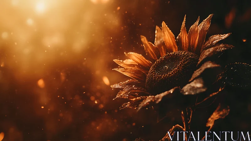 Sunflower glowing softly in golden evening light.