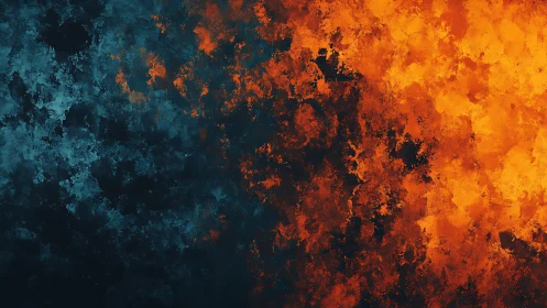 Fiery Orange and Cool Blue Abstract Textured Digital Painting.