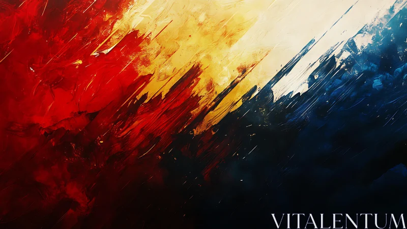 Dynamic Abstract Painting with Red, Yellow, and Blue Brushstrokes.
