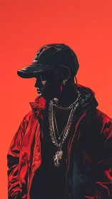 Stylized hip-hop portrait in high-contrast digital vector shading.