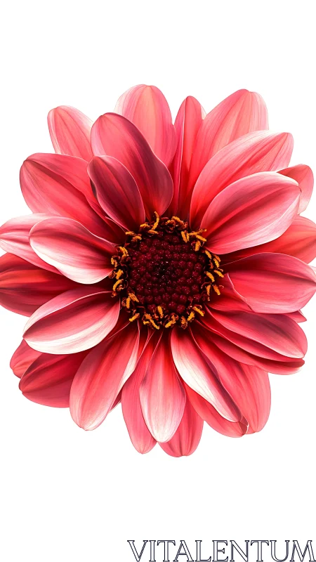Dahlia specimen with layered pink petals and dark center disk