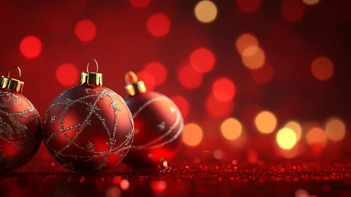 Scarlet baubles bask in glittering holiday candlelight glow.