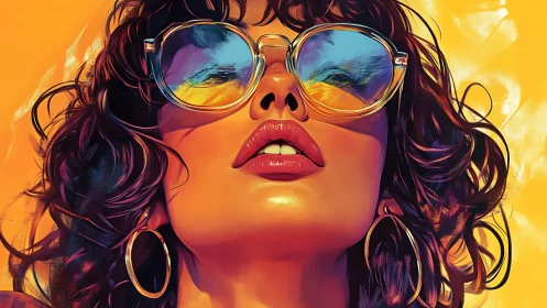 Digital portrait depicts woman with sunglasses in close-up view