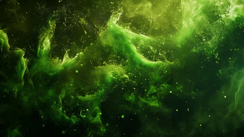 Luminous green nebula cloud swirling through deep space.