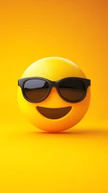 Cool yellow smiley face emoji with sunglasses on yellow.