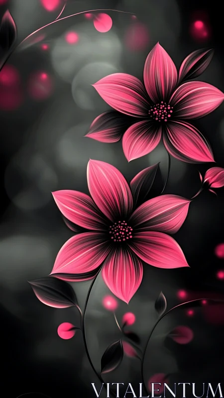 Crimson Petals Dance Against Darkness in Glowing Botanical Reverie