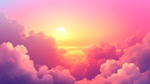 Radiant pastel sunset bathes dreamy clouds in gentle warmth