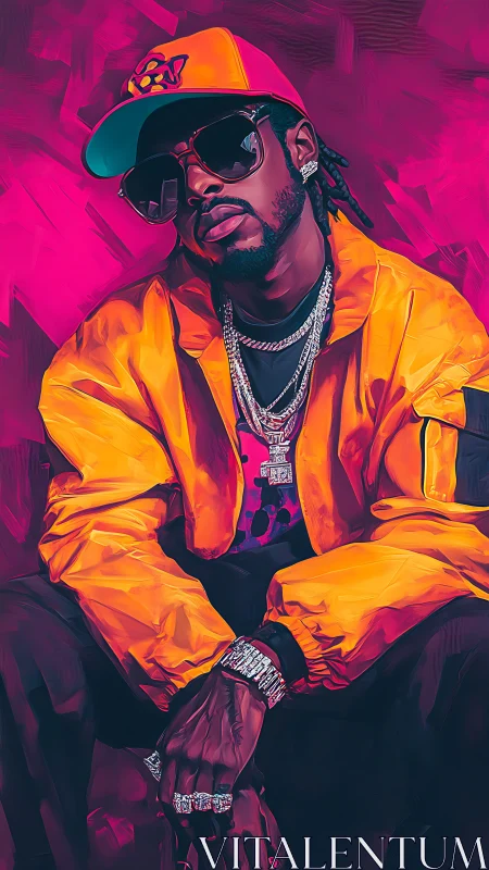 Digital painting portrait with neon hip-hop streetwear styling.