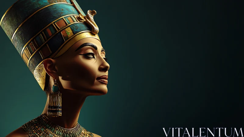 Regal desert queen in jeweled headdress of luminous gold.