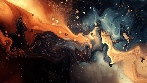 Swirling abstract fluid pattern in warm and cool tones.