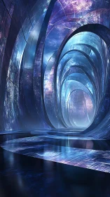 Stellar glass corridor bending light in a cosmic cathedral.