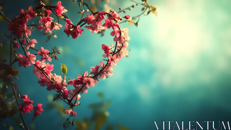 Pink Blossoms Against Turquoise Sky.