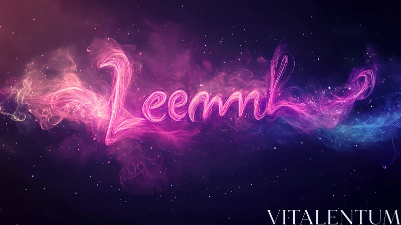 Glowing nebula script spelling Leemnk in deep space.