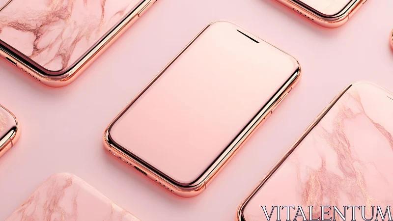 Modern rose gold smartphones with marble accents in flat lay style. Modern rose gold smartphones with marble accents in flat lay style.