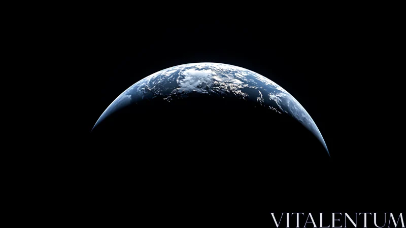 Curved Earth horizon is shown partially illuminated in space