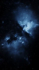 Deep space nebula field in monochrome blue digital rendering.