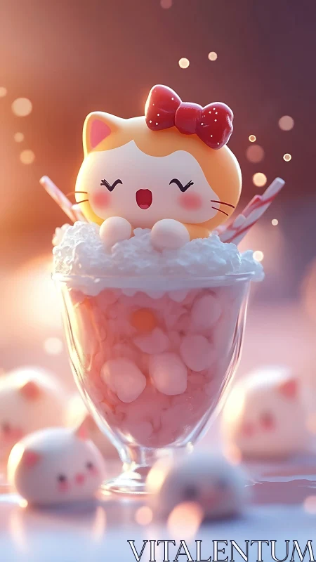 Cheerful kitty sundae in a dreamy pastel dessert glass.