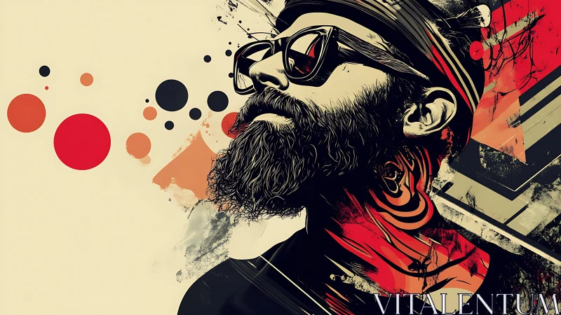 Stylized bearded portrait merges vector geometry and grunge ink