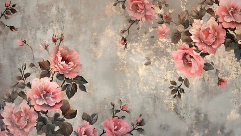 Pink Roses on Distressed Vintage Background