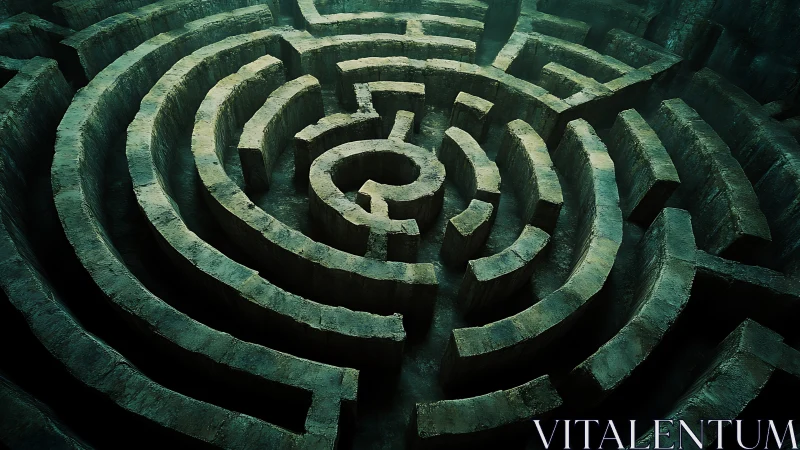 Stone circular maze rises in deep subterranean chamber