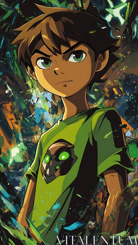 Stylized young hero in dynamic cel shaded portrait with vivid bokeh